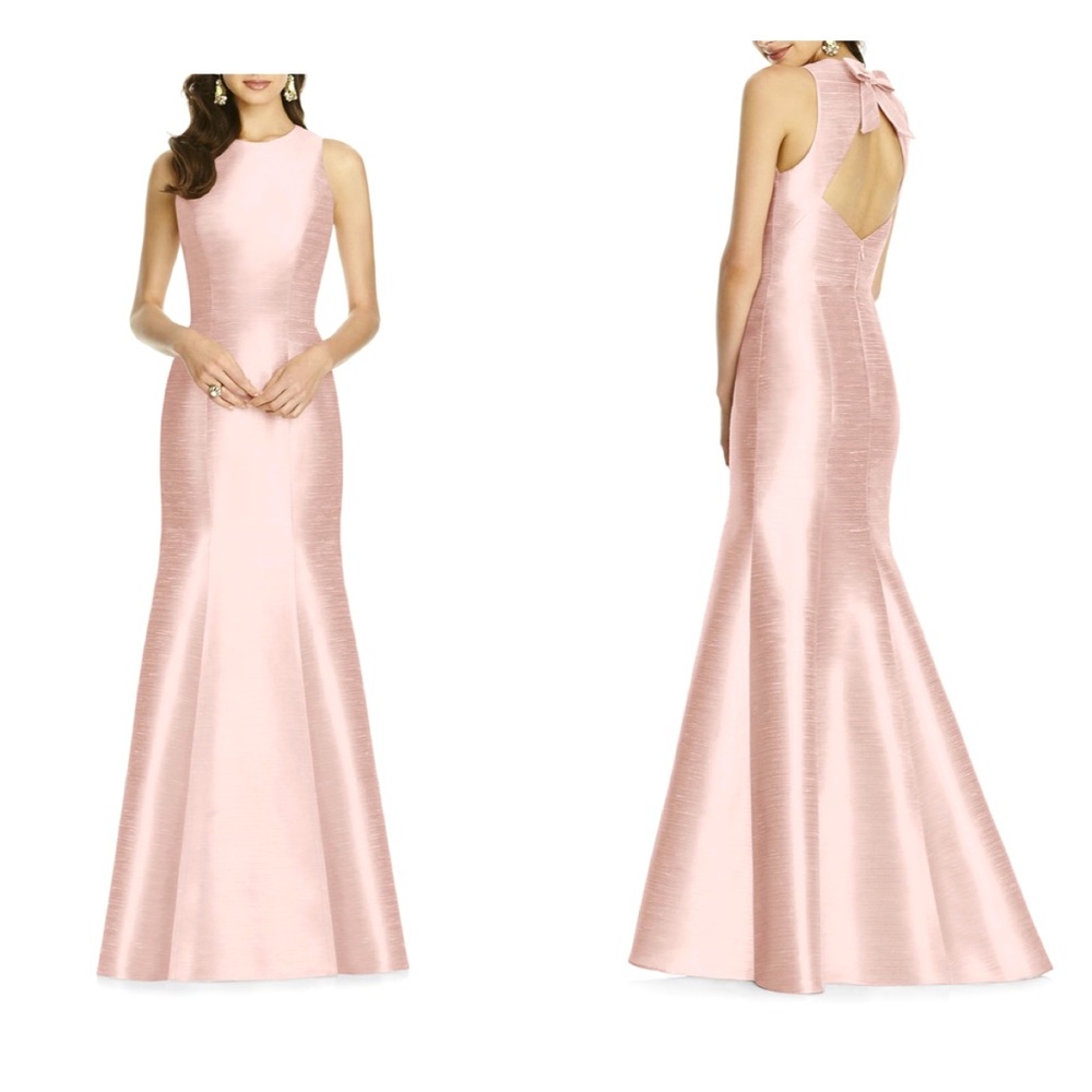 Alfred Sung Mermaid Gown w/ Back Cutout and Bow